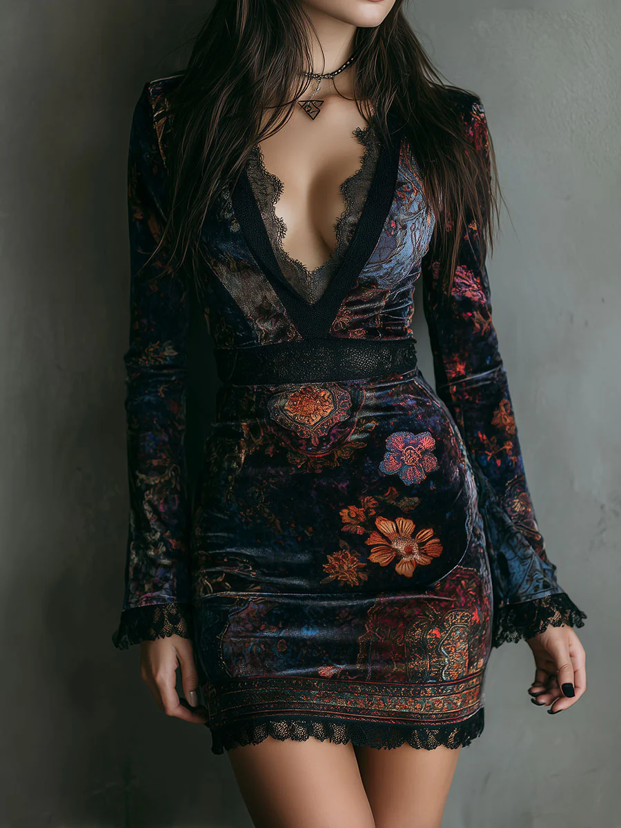 Iris | Floral Velvet Mini Dress