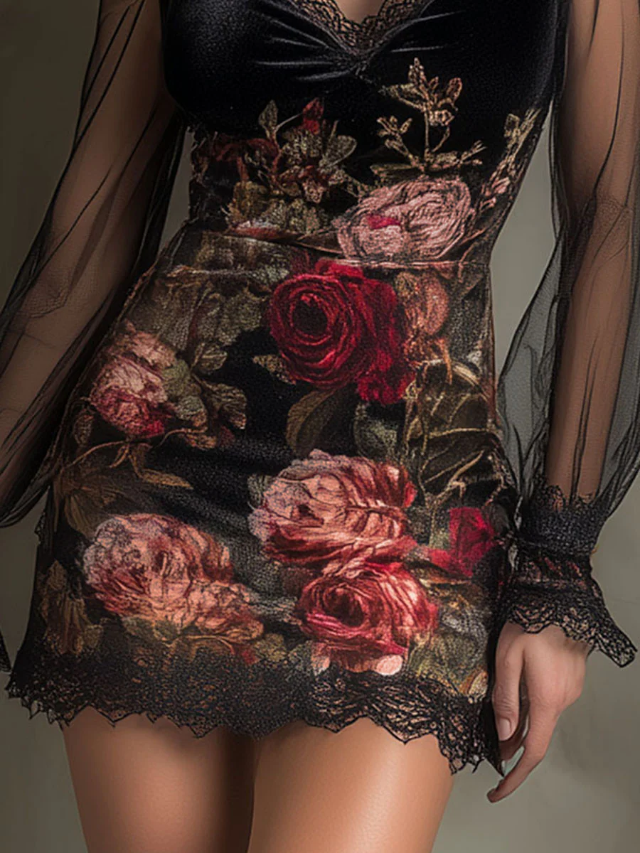 Eglantine | Rose Lace Mini Dress
