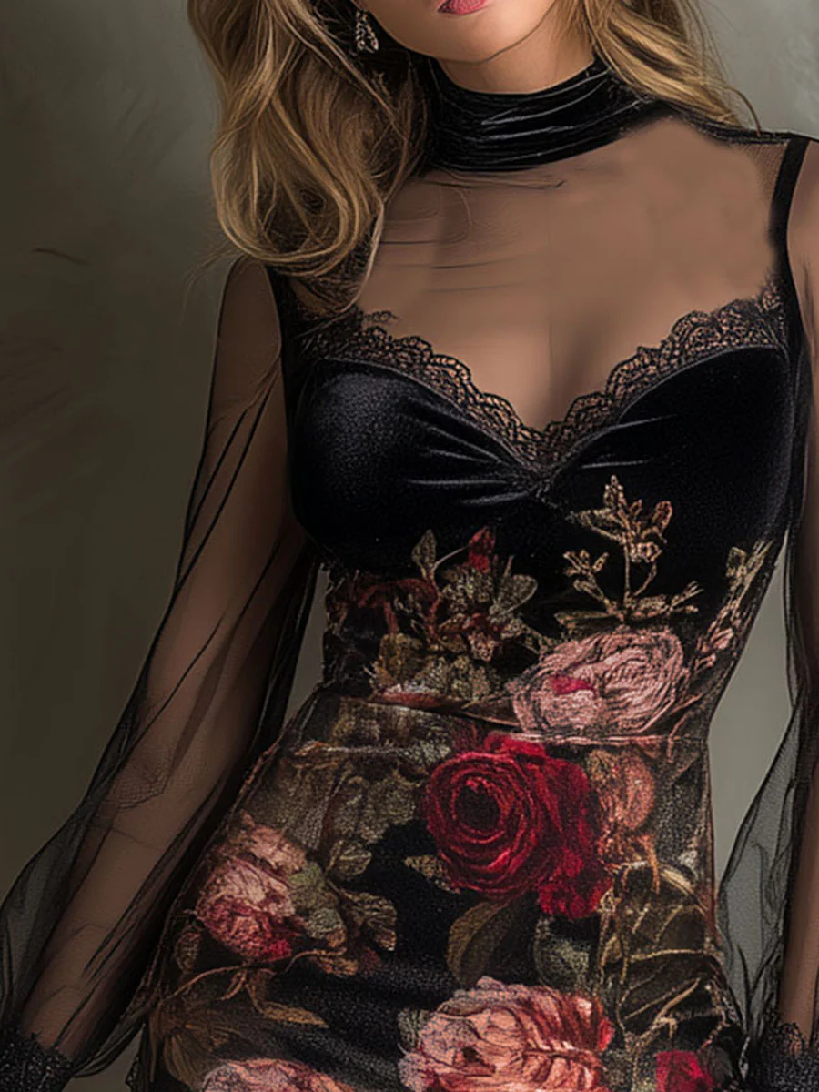 Eglantine | Rose Lace Mini Dress