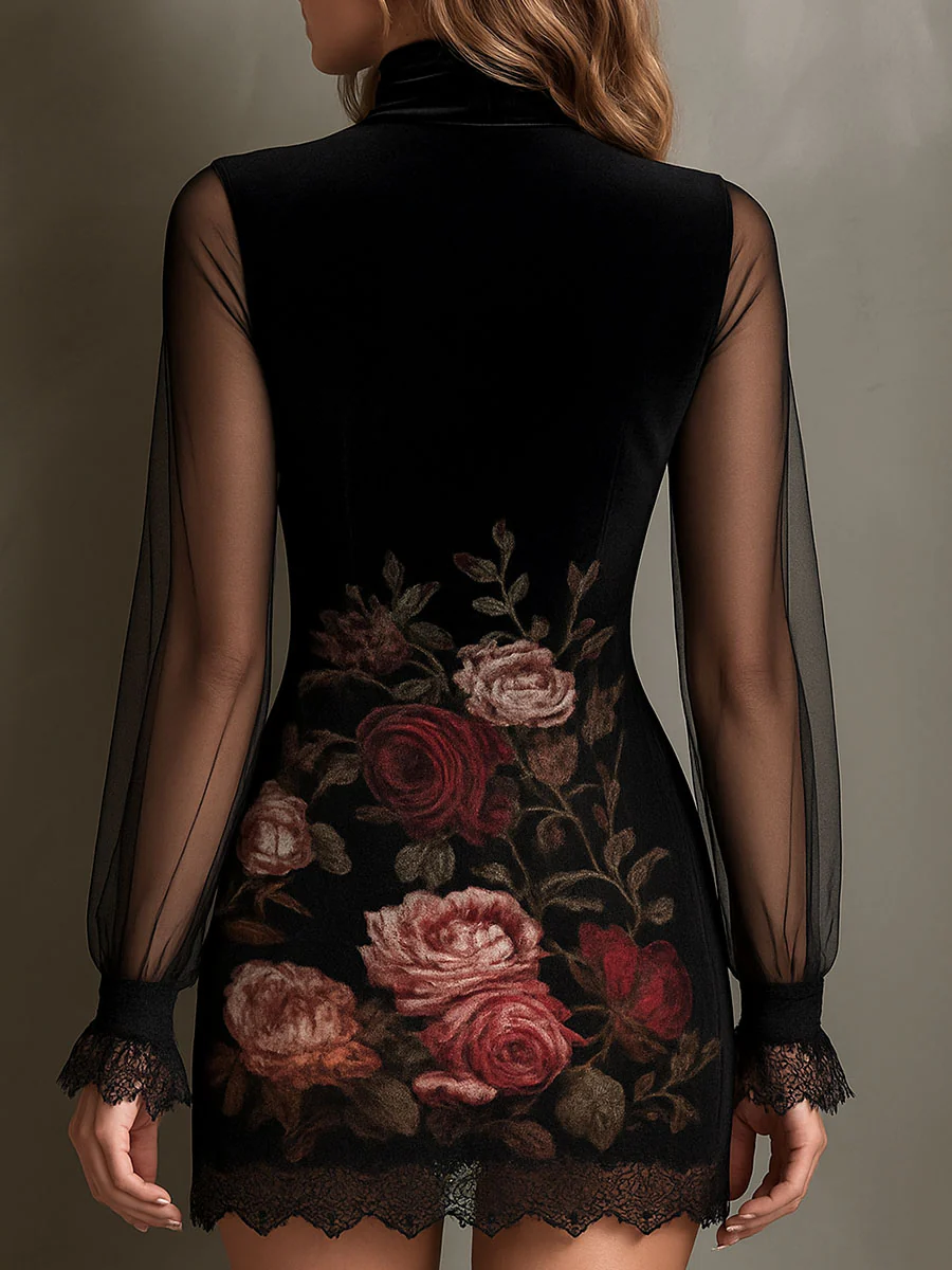 Eglantine | Rose Lace Mini Dress