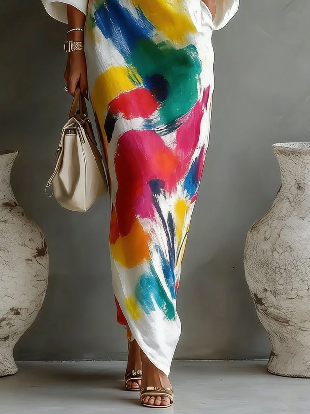 Abstract Printed One-Shoulder Maxi Dress