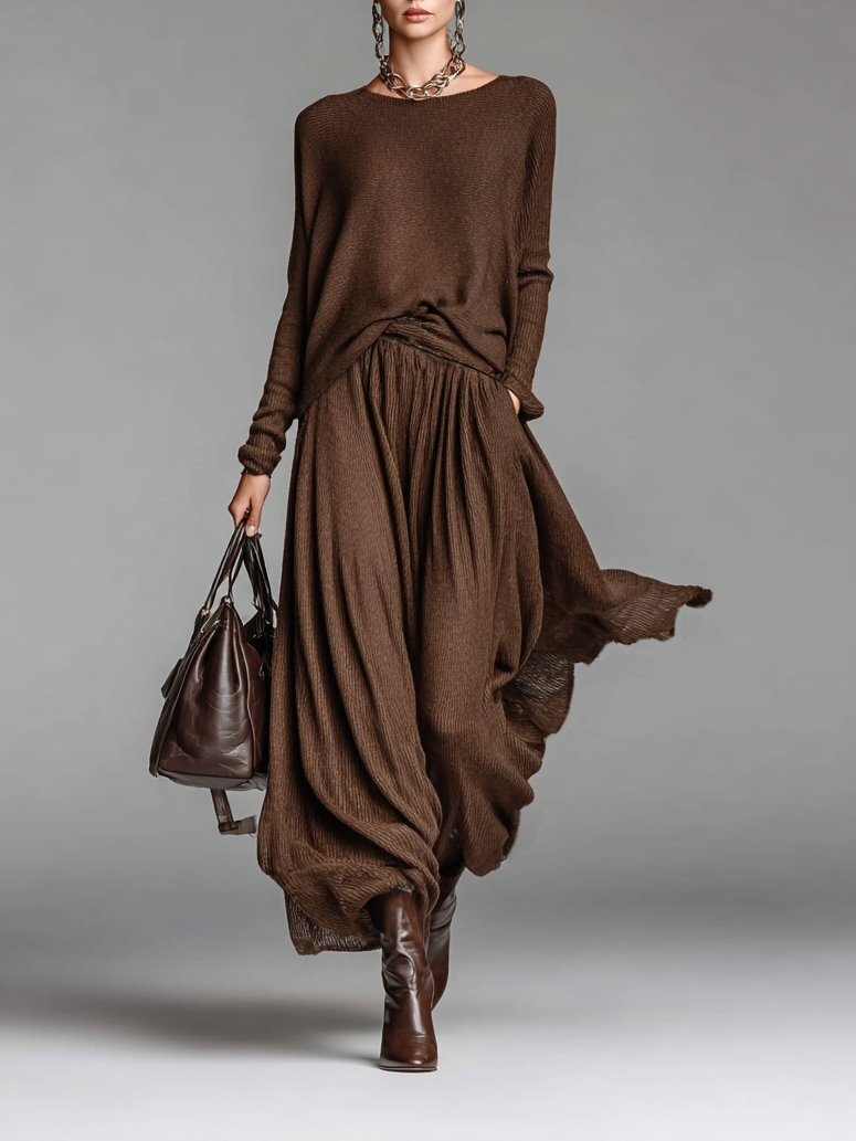 Sweater and Skirt Set with Round Neck