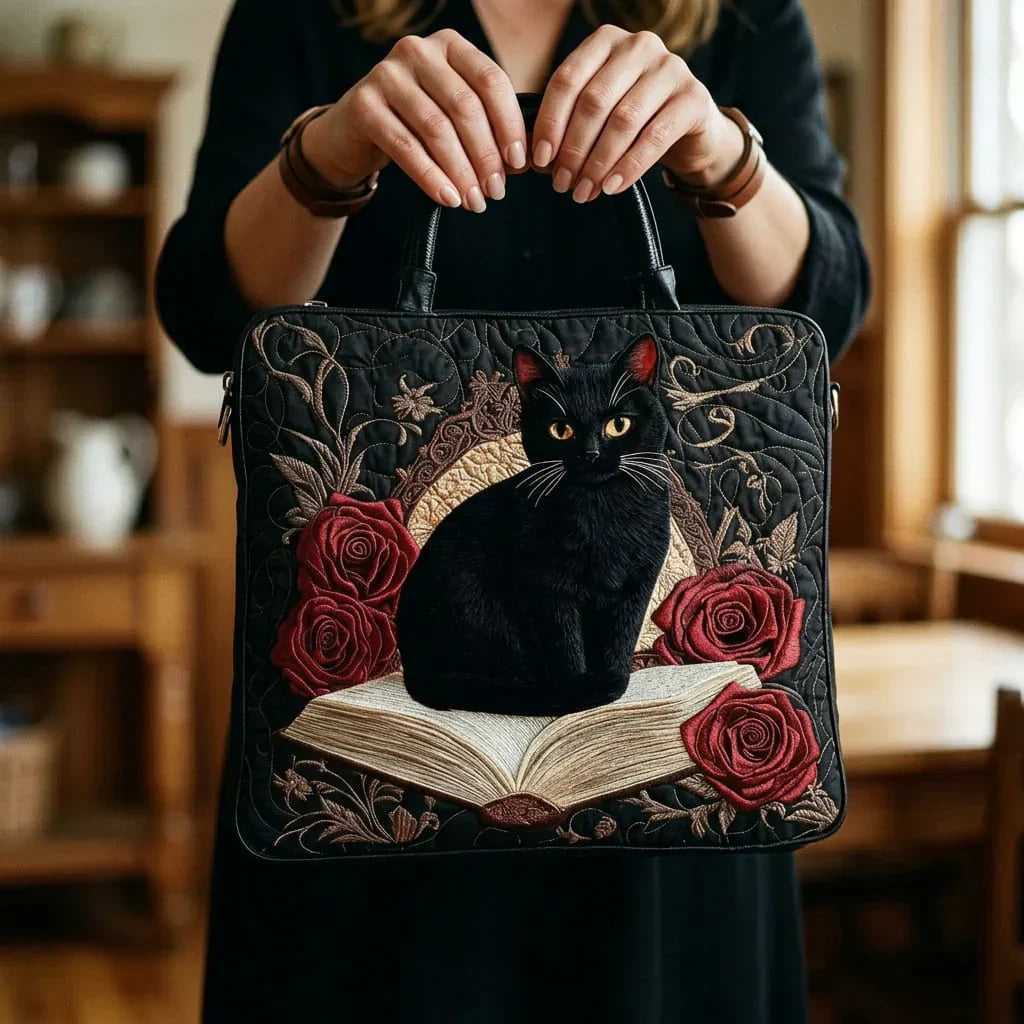 Dark Cat Quilted Tote Bag