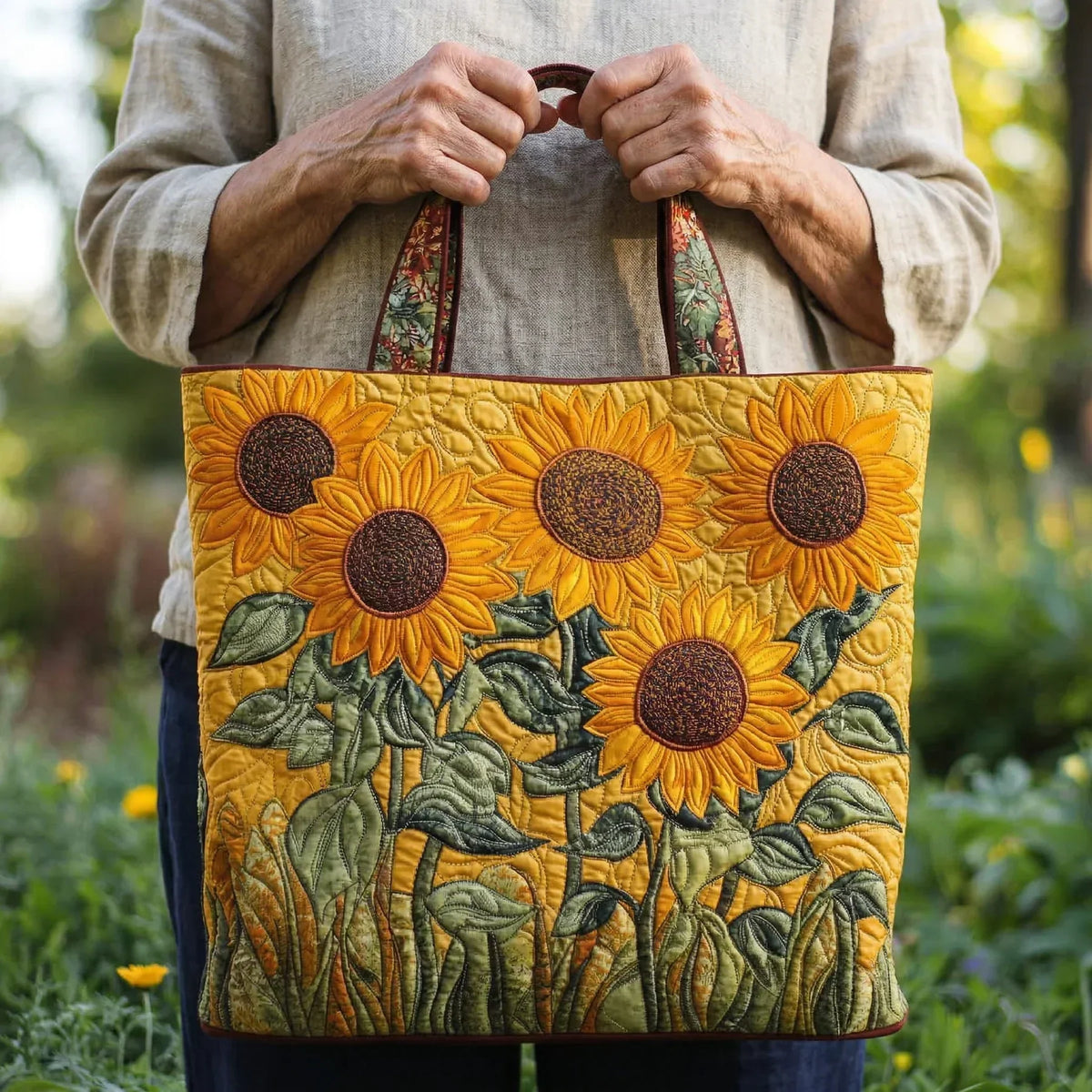Sunflower Quilted Tote Bag