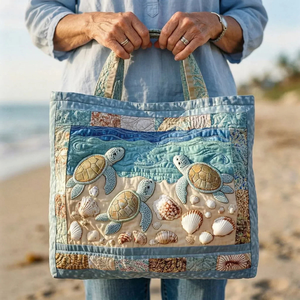 Turtle Quilted Tote Bag