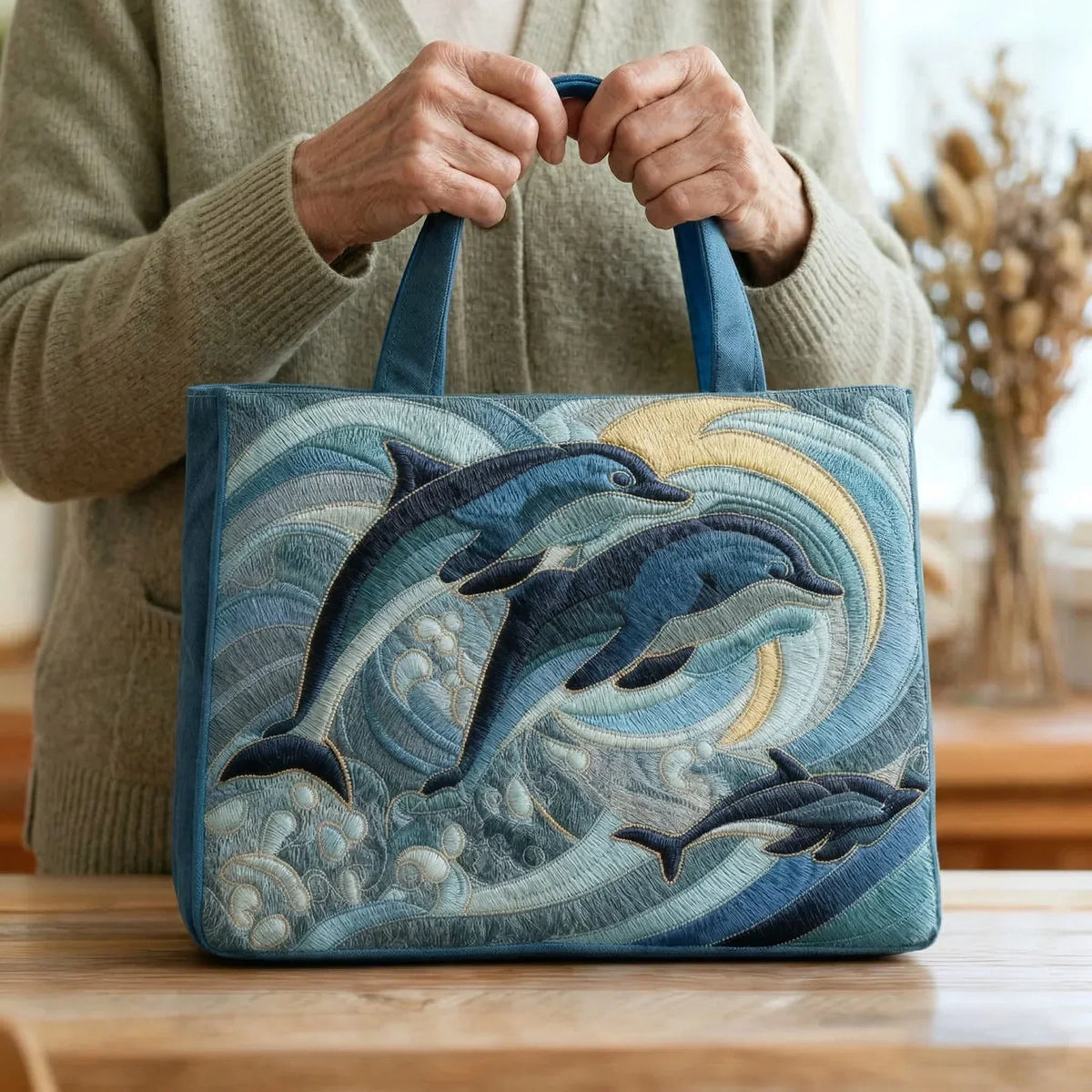 Dolphin Ocean Quilted Tote Bag