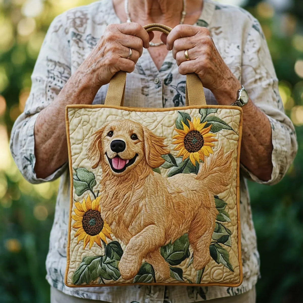 Gold Velvet Quilted Tote Bag