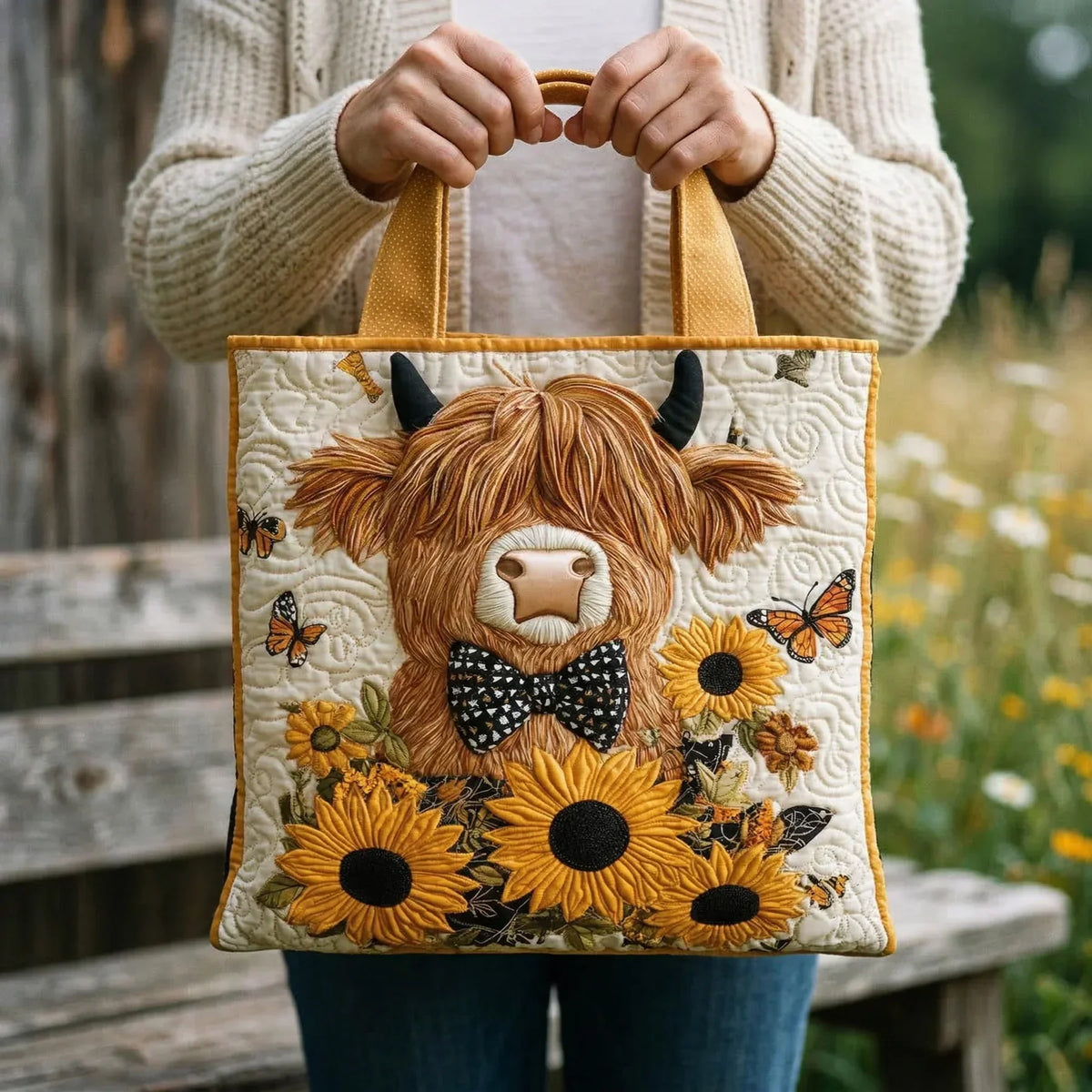 Butterfly and Bow Quilted Tote Bag
