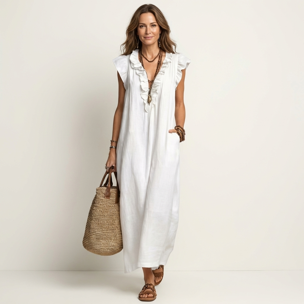 Maxi Ruffle Linen Dress