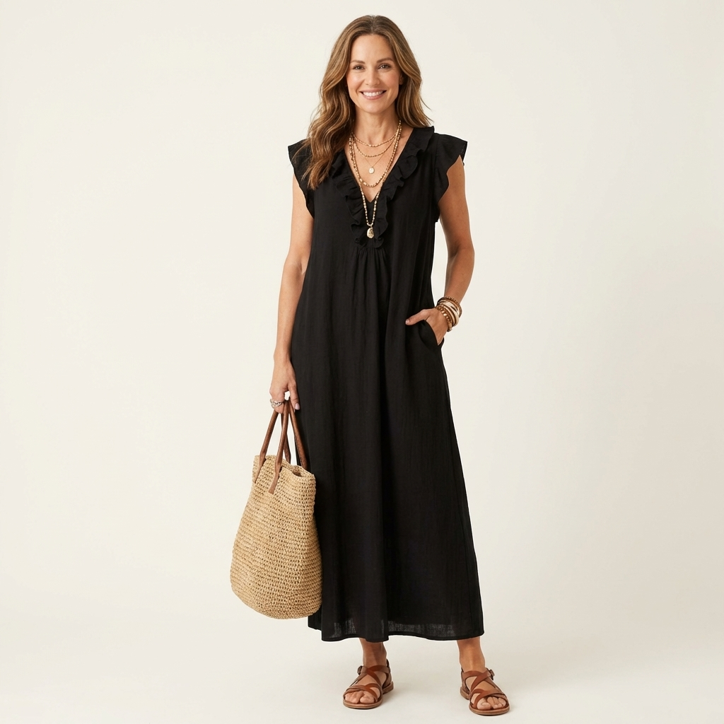 Maxi Ruffle Linen Dress