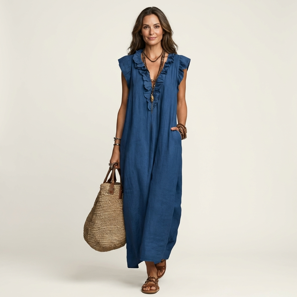 Maxi Ruffle Linen Dress