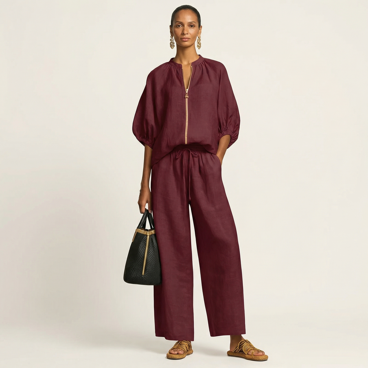 Puff Sleeve Zip Set