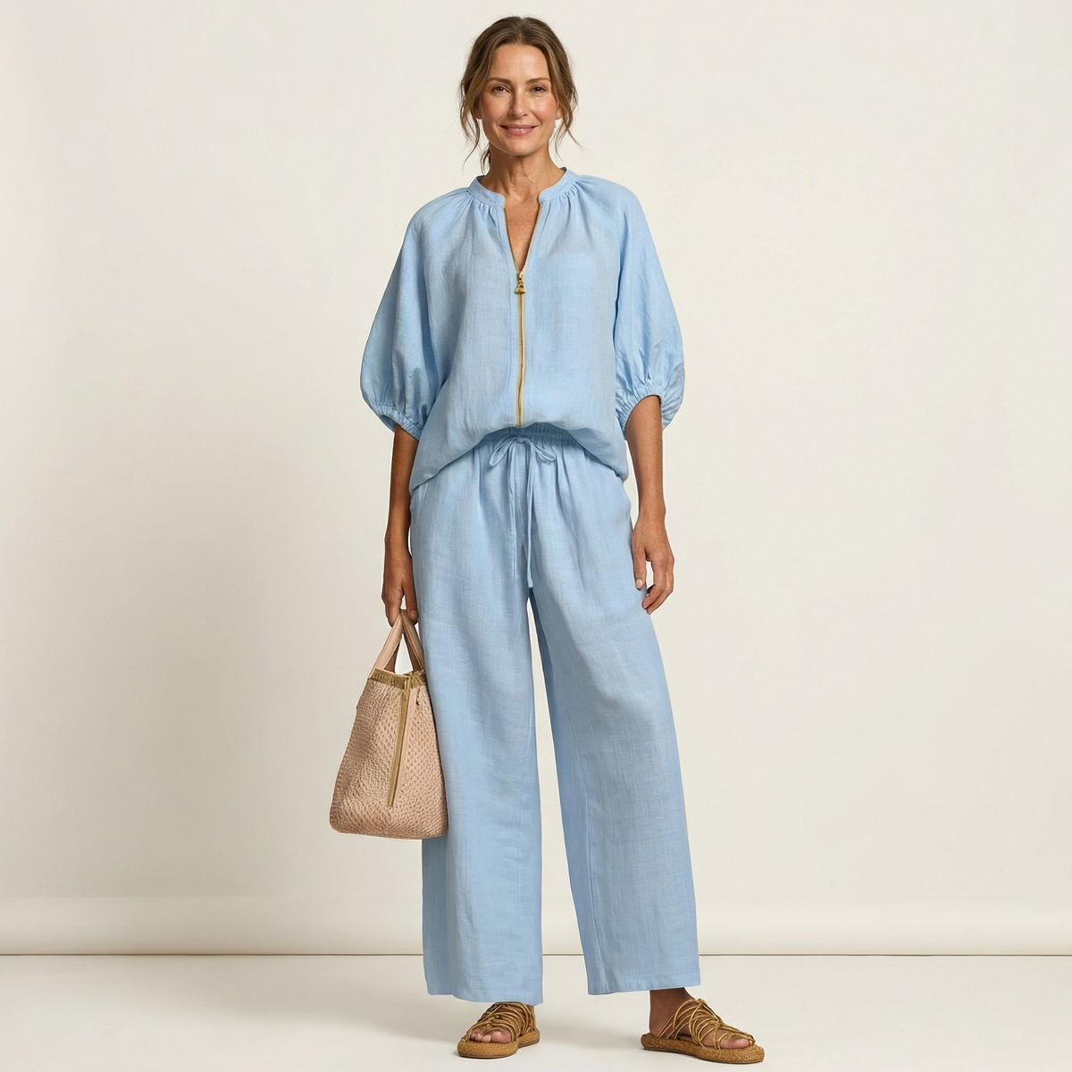 Puff Sleeve Zip Set