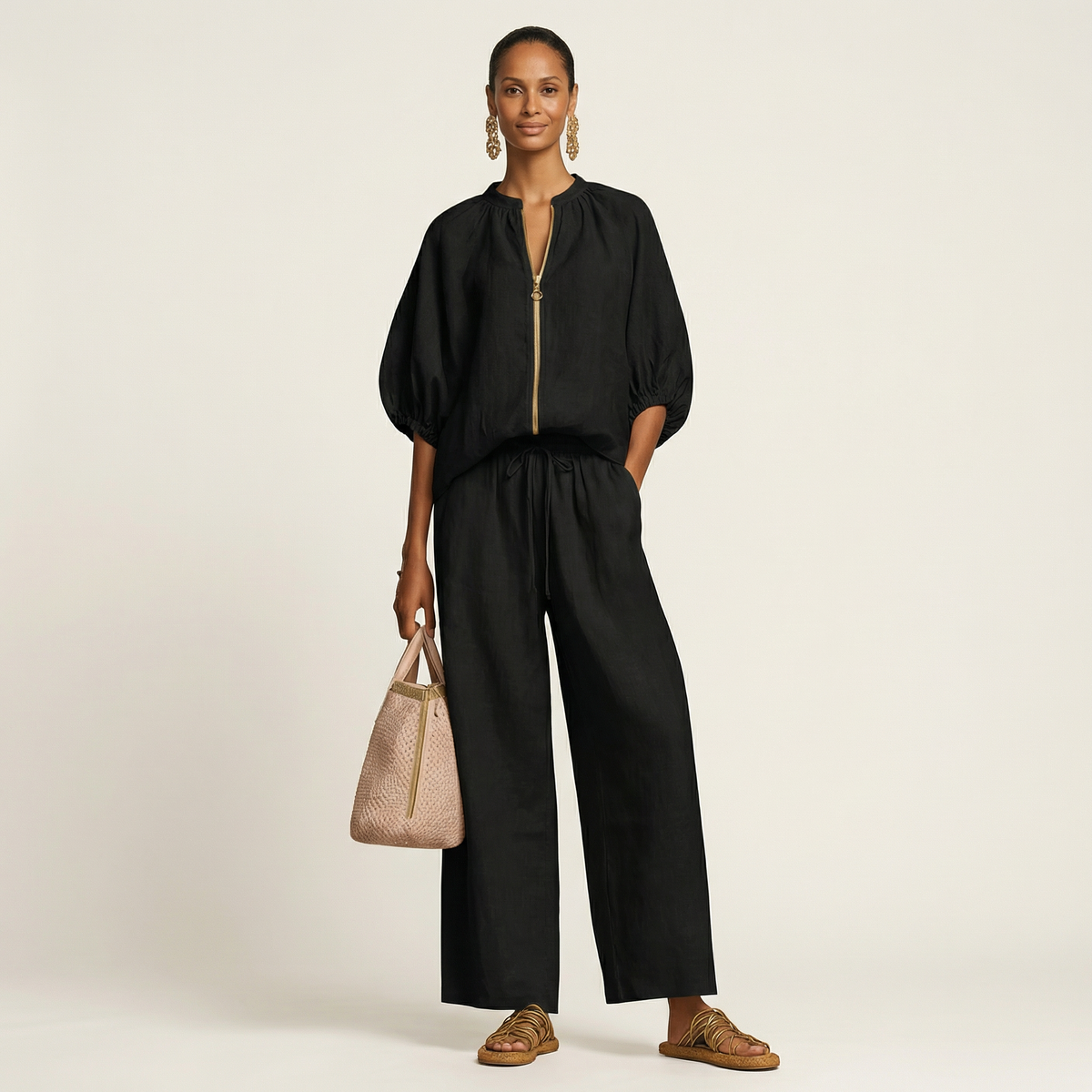 Puff Sleeve Zip Set