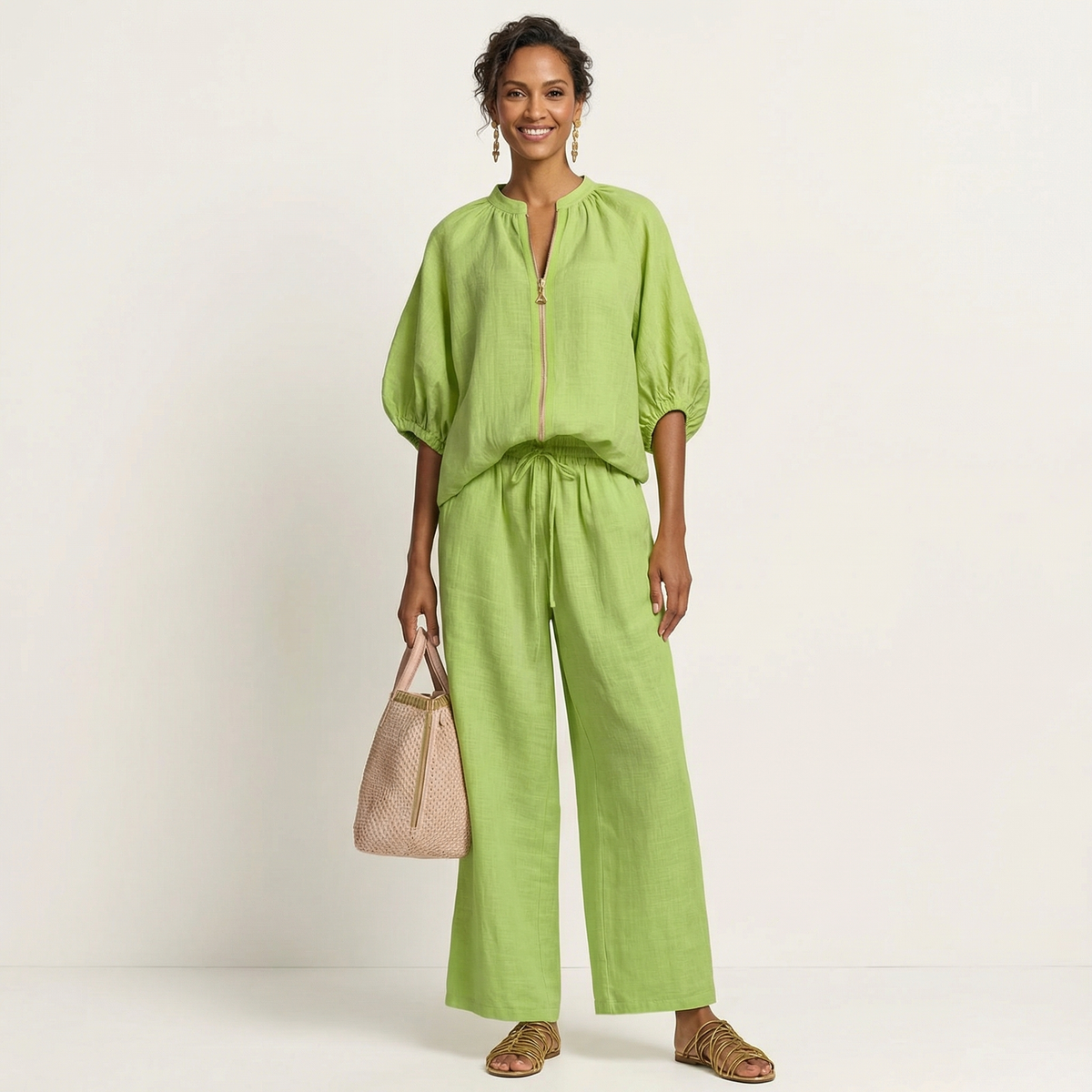Puff Sleeve Zip Set