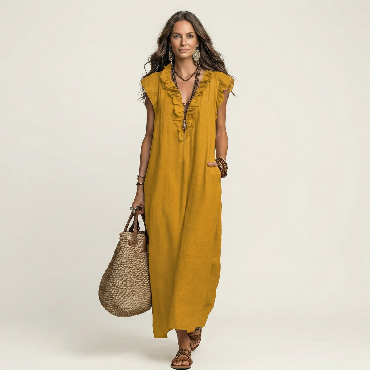 Maxi Ruffle Linen Dress