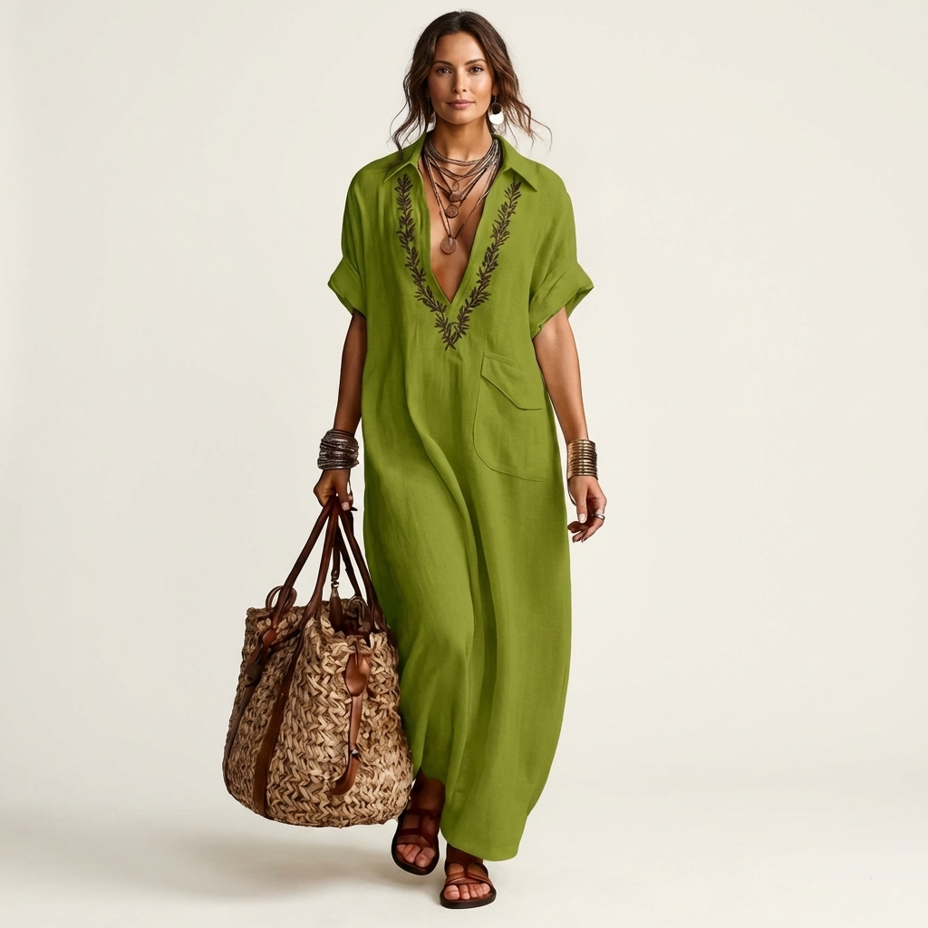 Maxi Embroidered Linen Dress