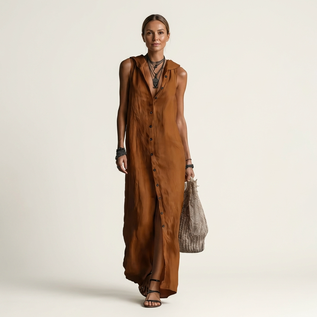 Hooded Linen Maxi Dress