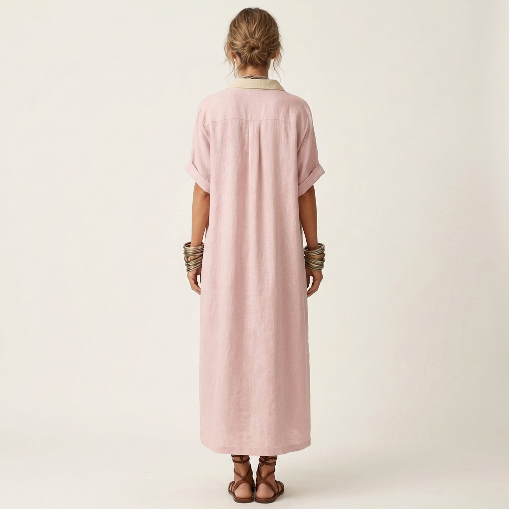 Maxi Shirt Dress with Contrasting Collar