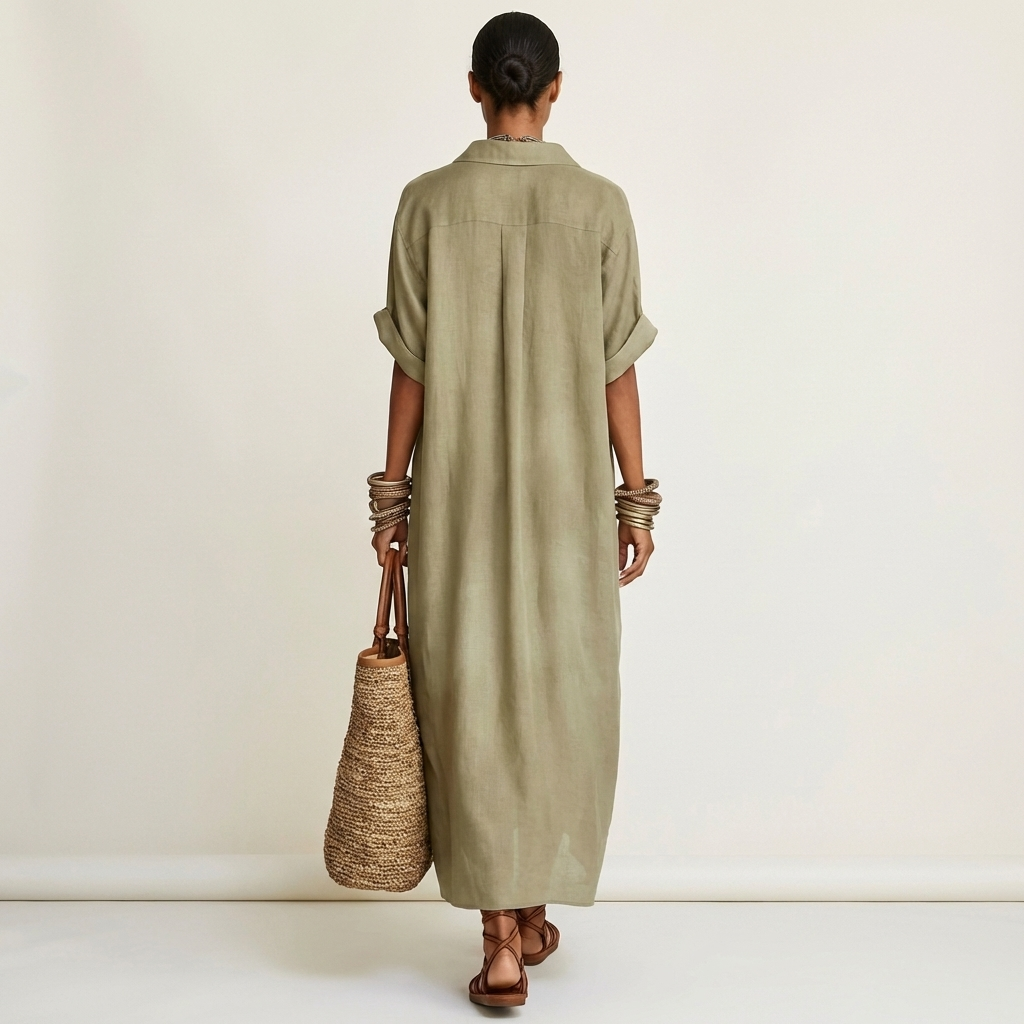 Maxi Shirt Dress with Contrasting Collar