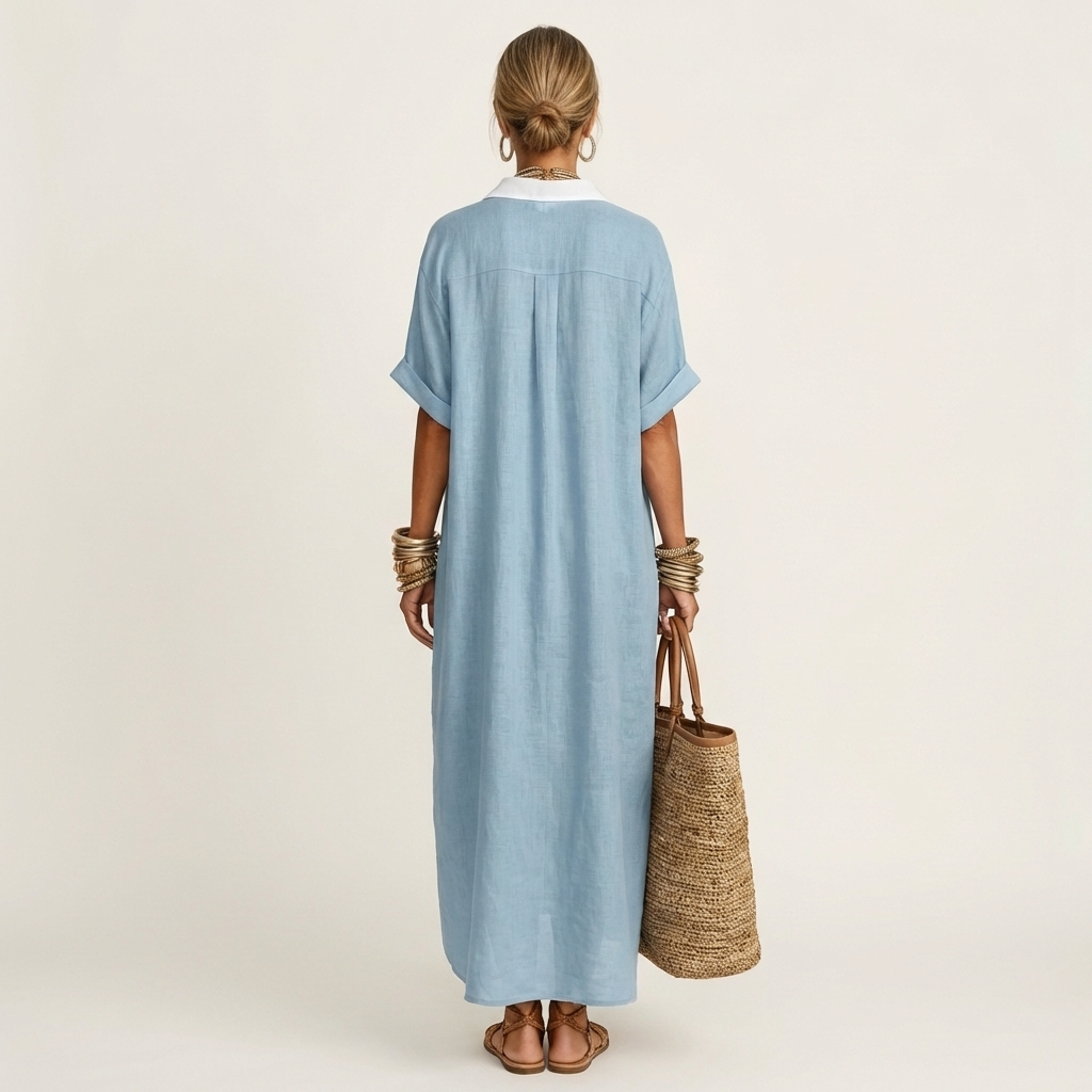 Maxi Shirt Dress with Contrasting Collar