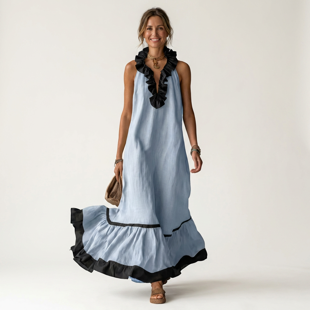 Sleeveless Maxi Dress with Ruffled Neckline