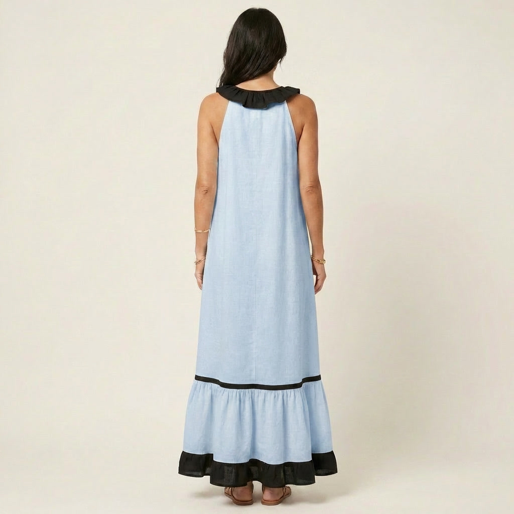 Sleeveless Maxi Dress with Ruffled Neckline
