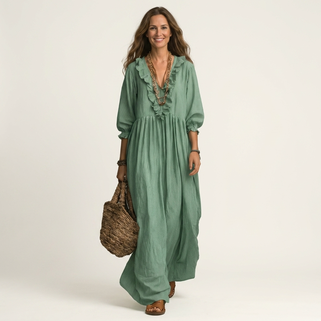 Striped Maxi Dress with Ruffles
