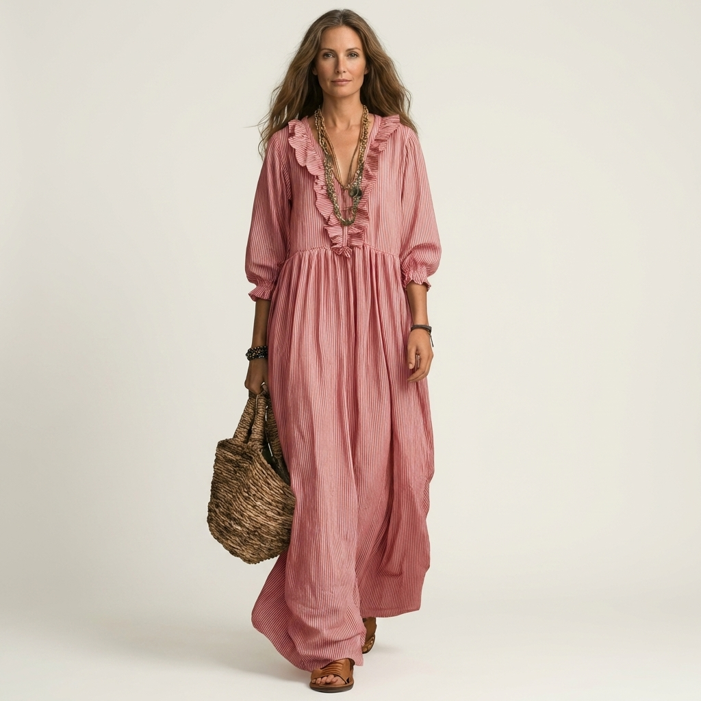 Striped Maxi Dress with Ruffles