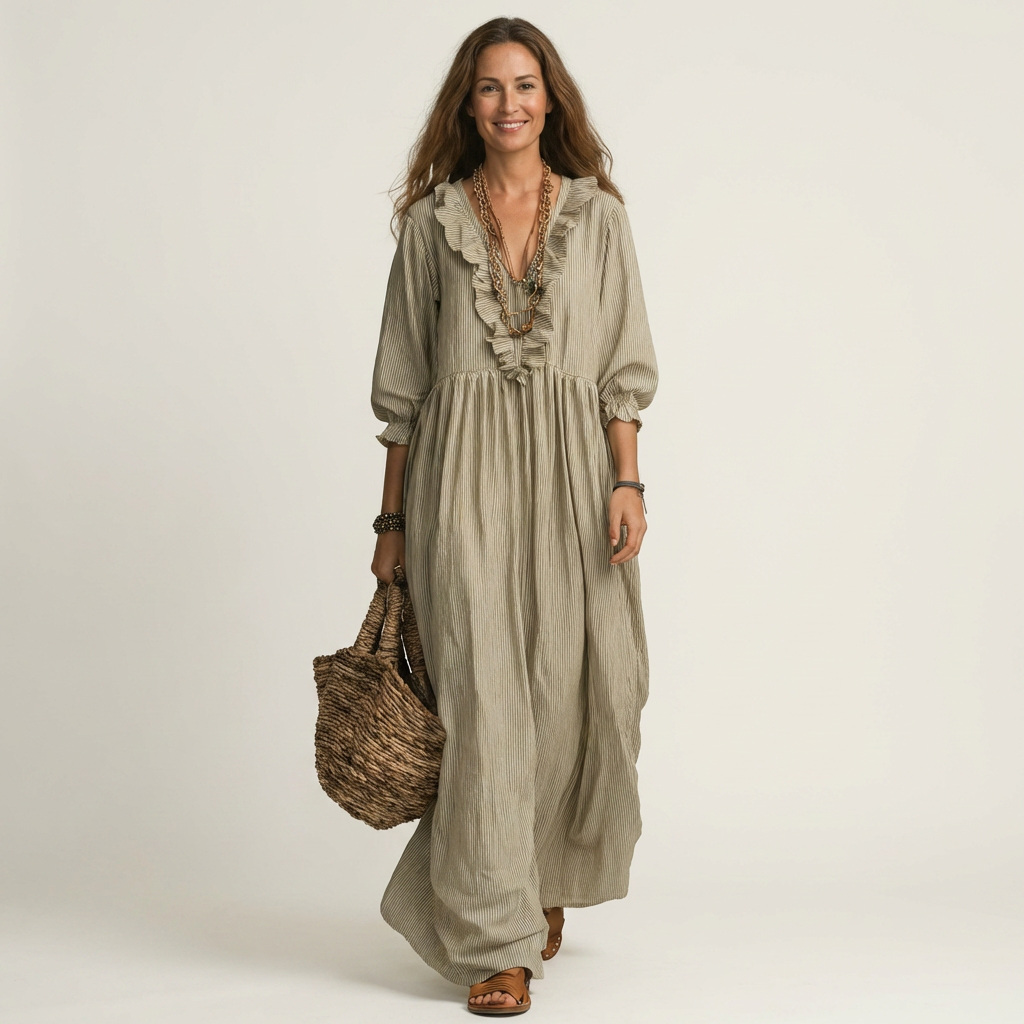 Striped Maxi Dress with Ruffles