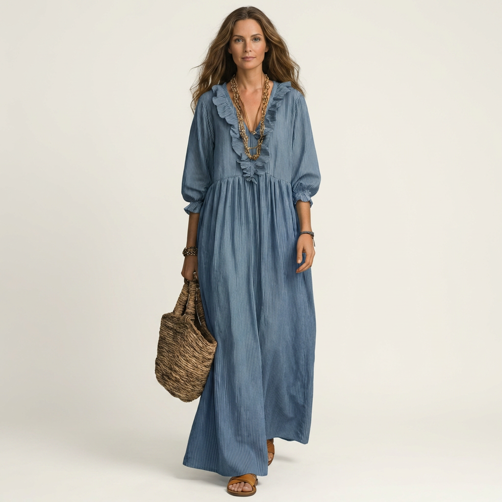 Striped Maxi Dress with Ruffles