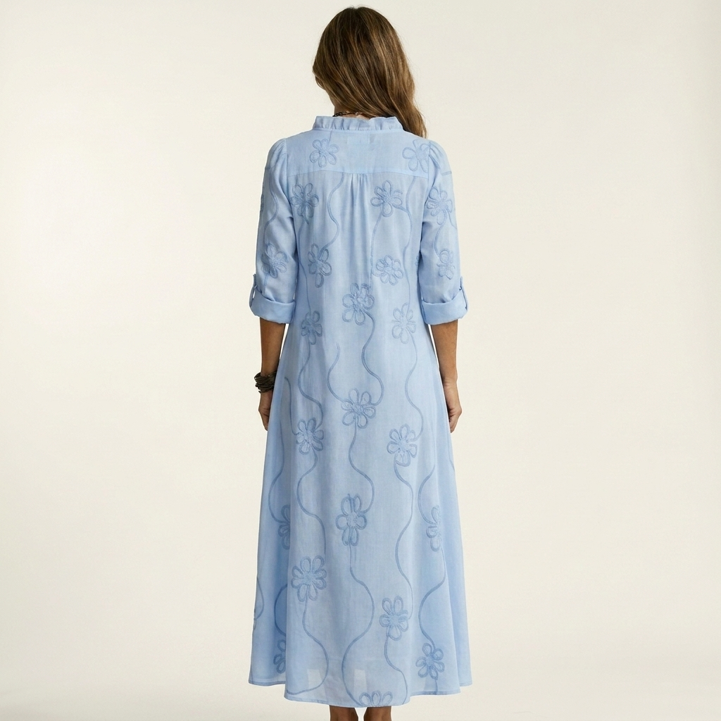 Maxi Embroidered Cotton-Linen Dress