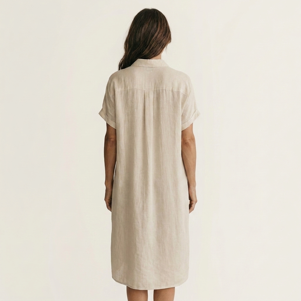 Midi Shirt Dress in Cotton-Linen