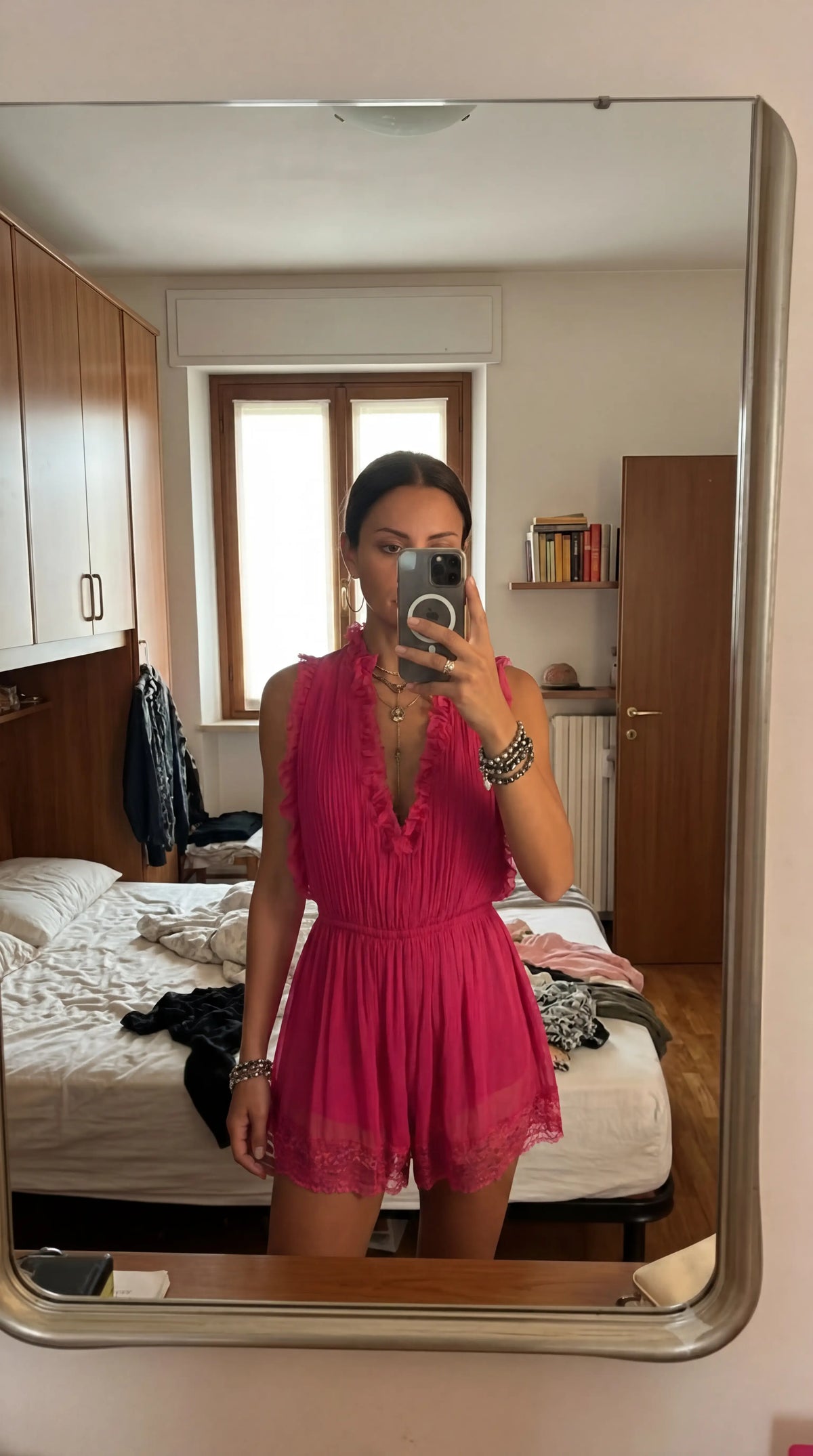 Fuchsia Pleated Chiffon Jumpsuit