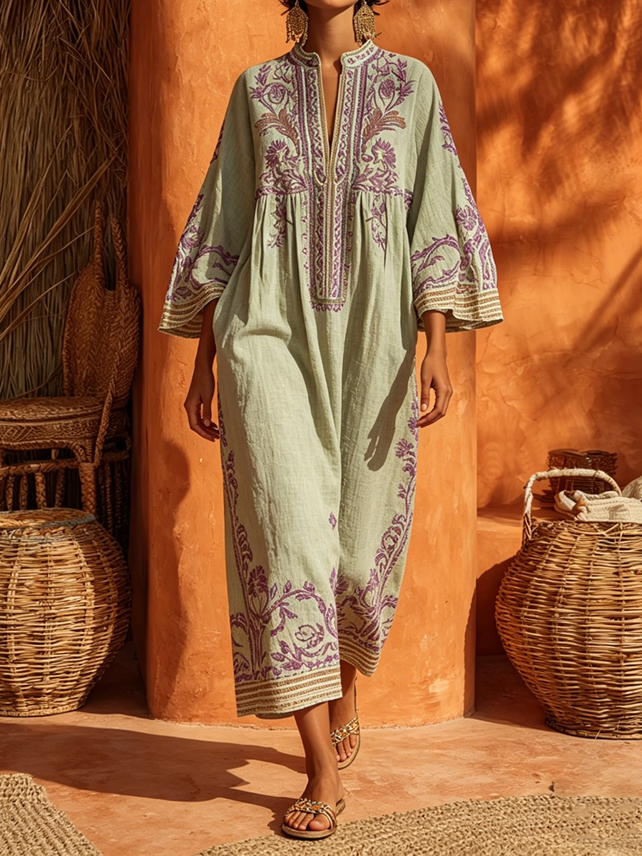 Embroidered Mediterranean Bohemian Dress
