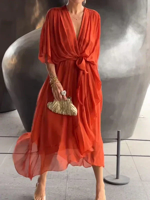 V-Neck Chiffon Dress