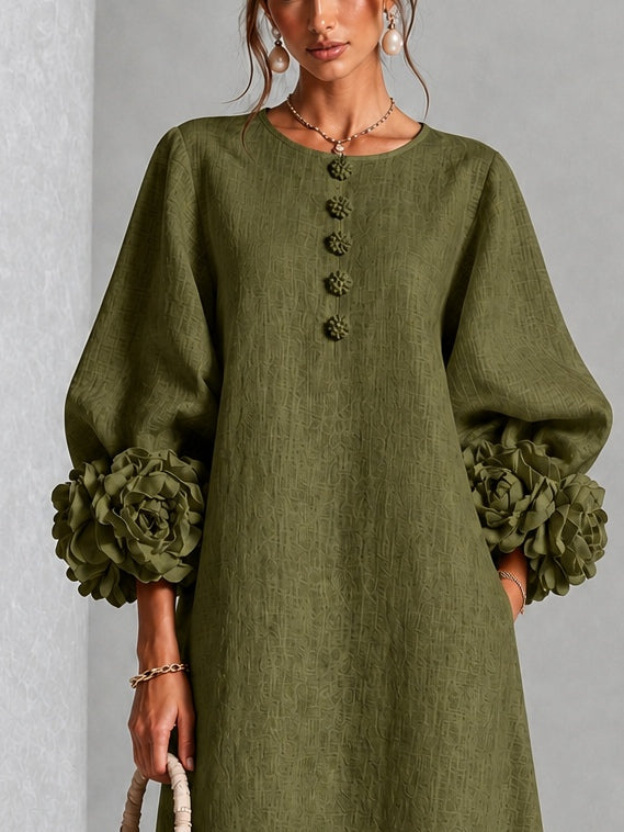 Liliana | Elegant Green Floral Midi Dress
