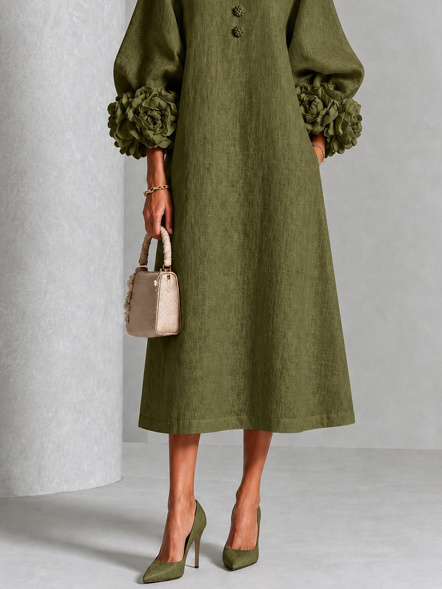 Liliana | Elegant Green Floral Midi Dress