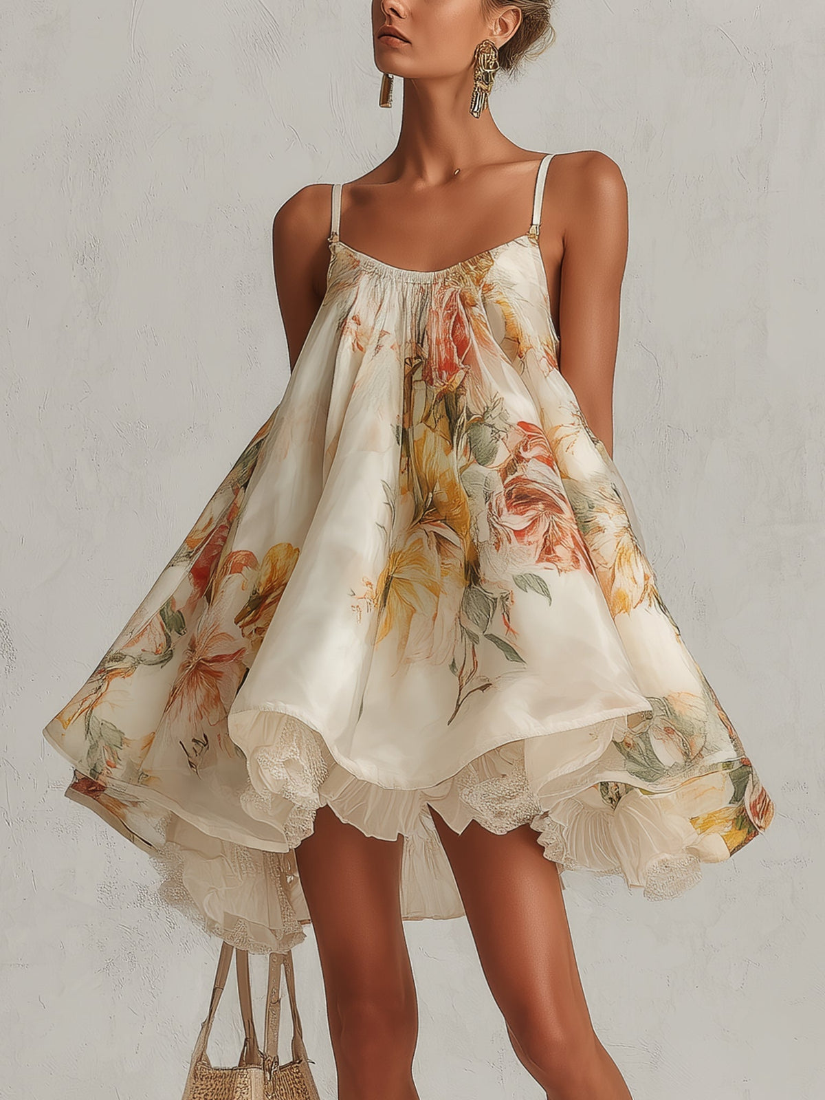 Blanche | Beige Floral Mini Dress