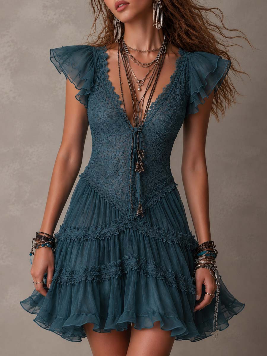 Delphine | Blue Lace Mini Dress