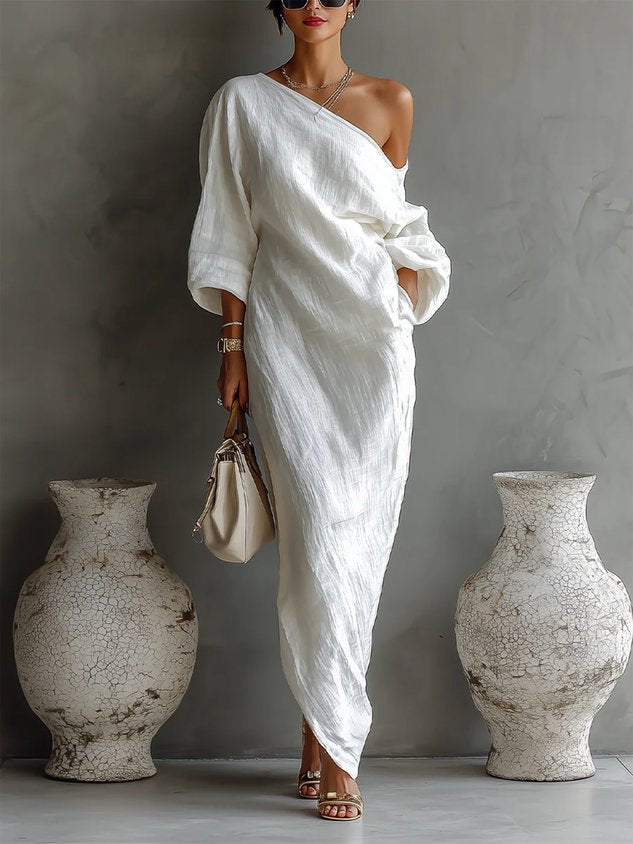 Abstract Printed One-Shoulder Maxi Dress