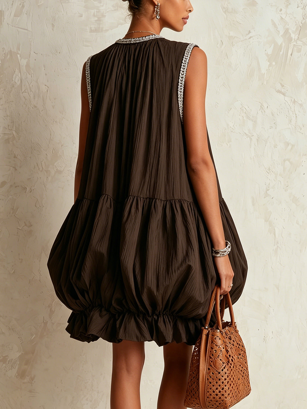 Colette | Brown Puff-Hem Mini Dress