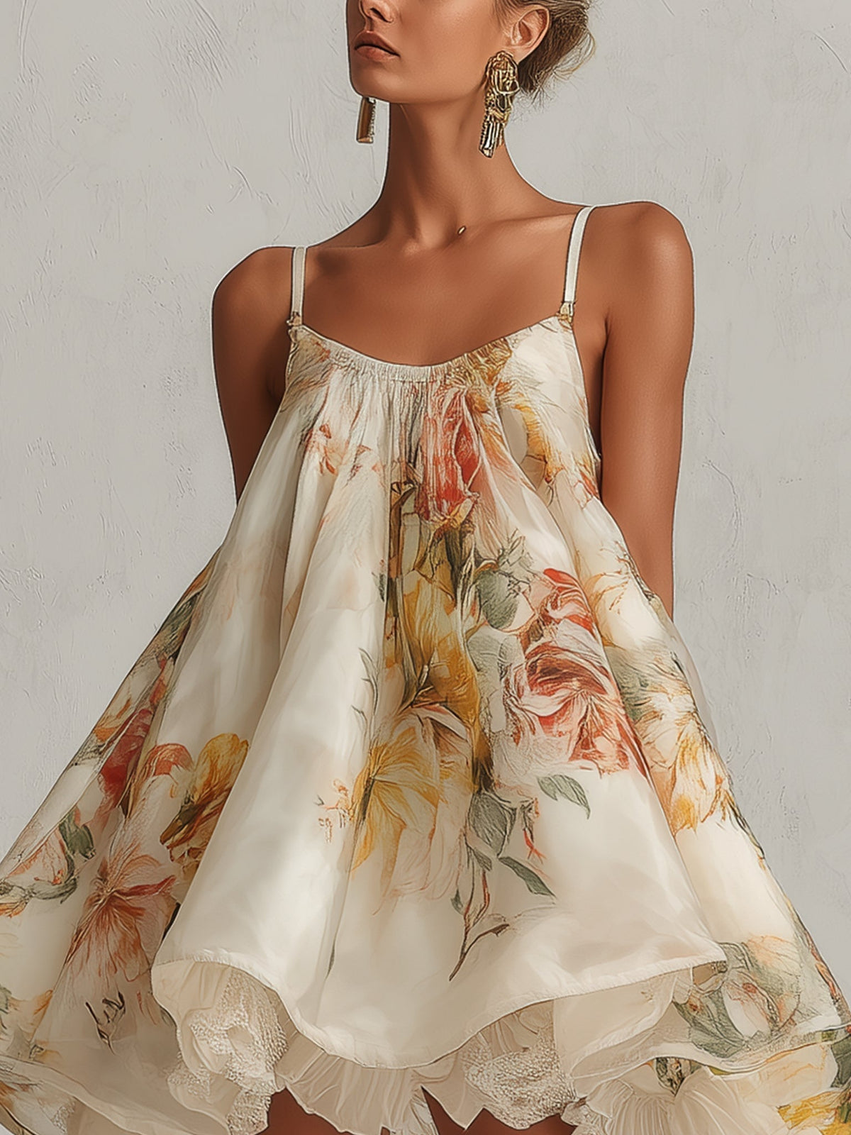 Blanche | Beige Floral Mini Dress