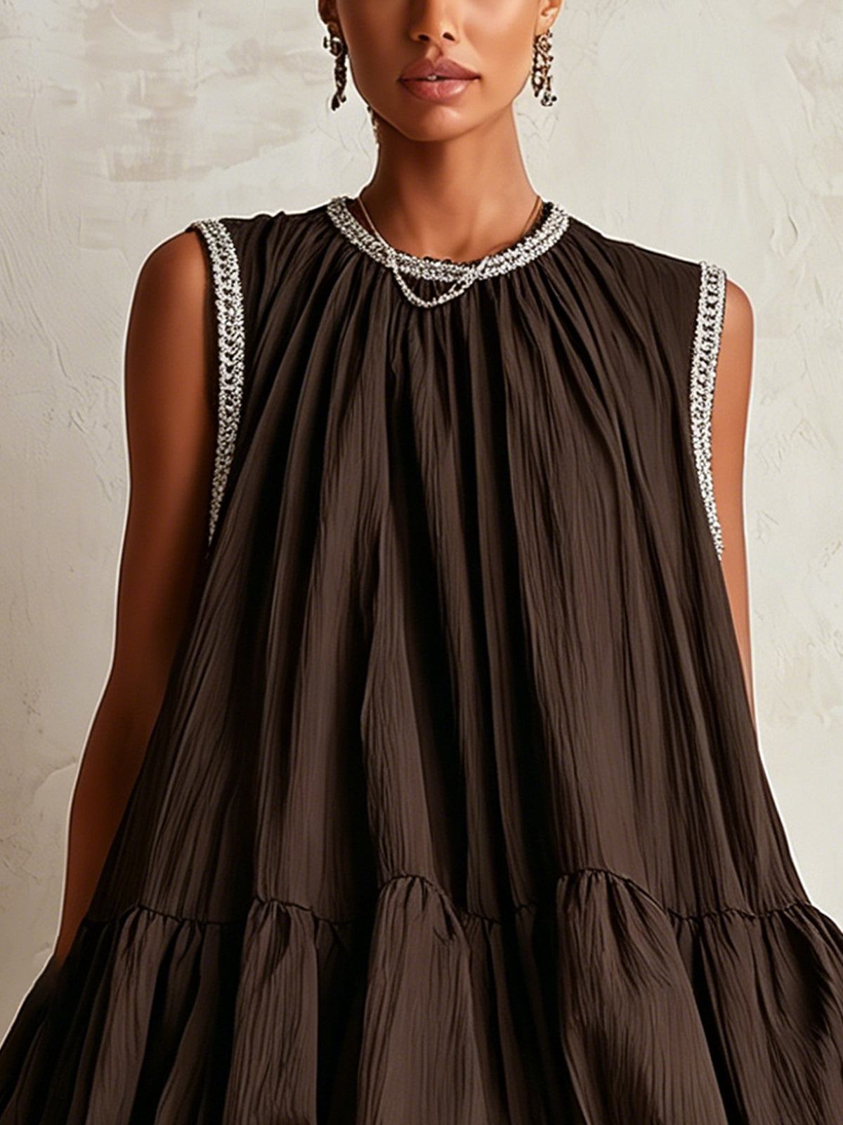 Colette | Brown Puff-Hem Mini Dress