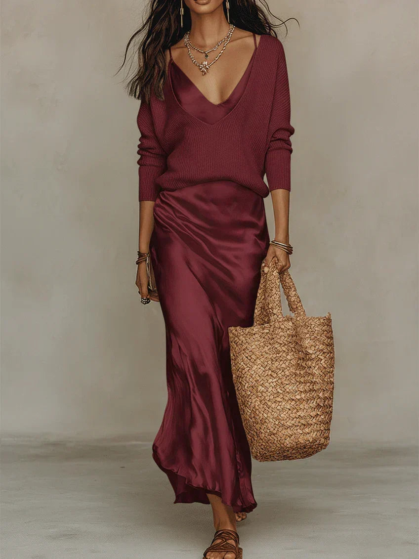 Elegant midi satin dress