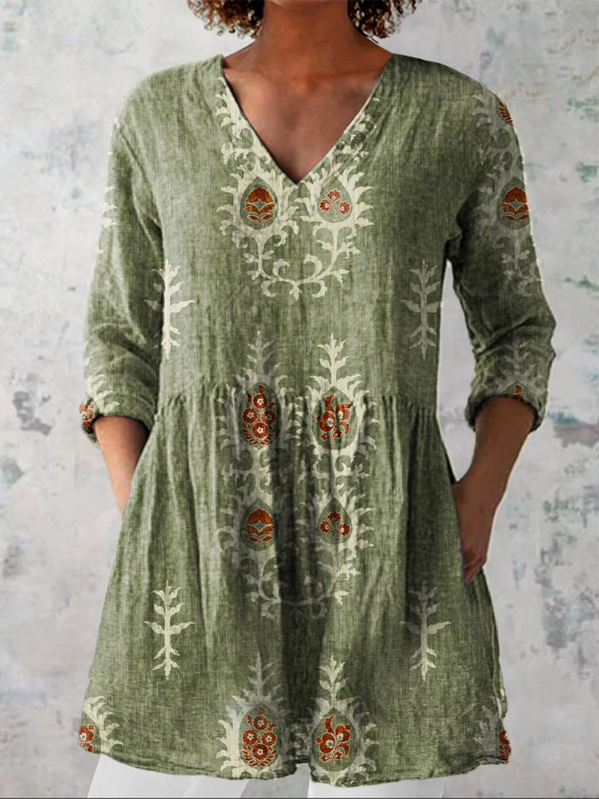 Long Blouse with V-Neck