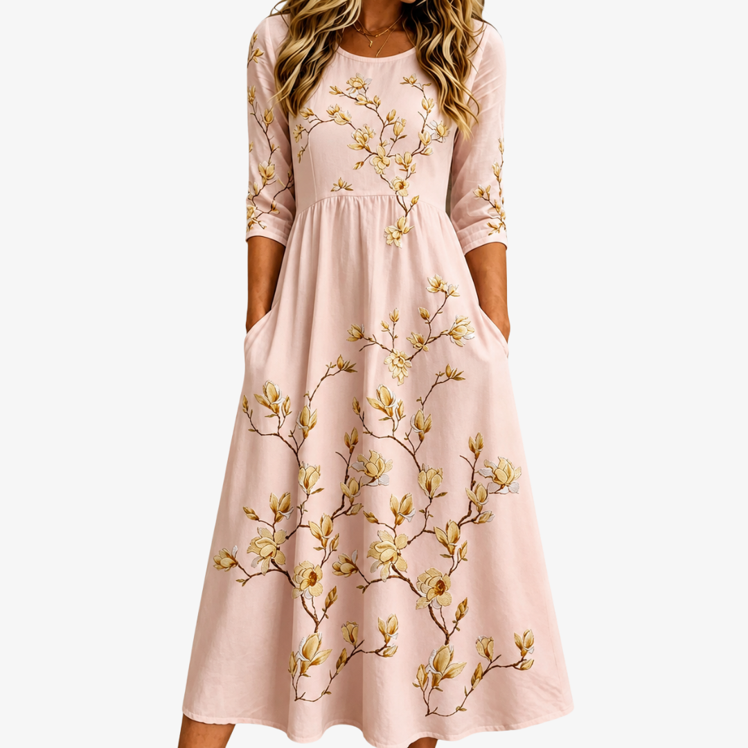 Golden Magnolia Midi Dress