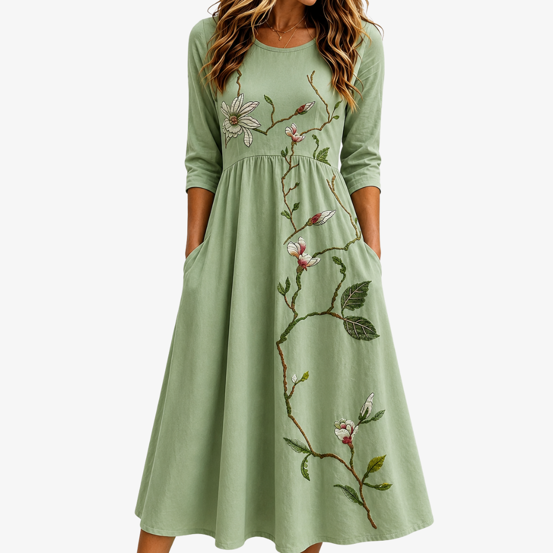 Sage Floral Midi Dress