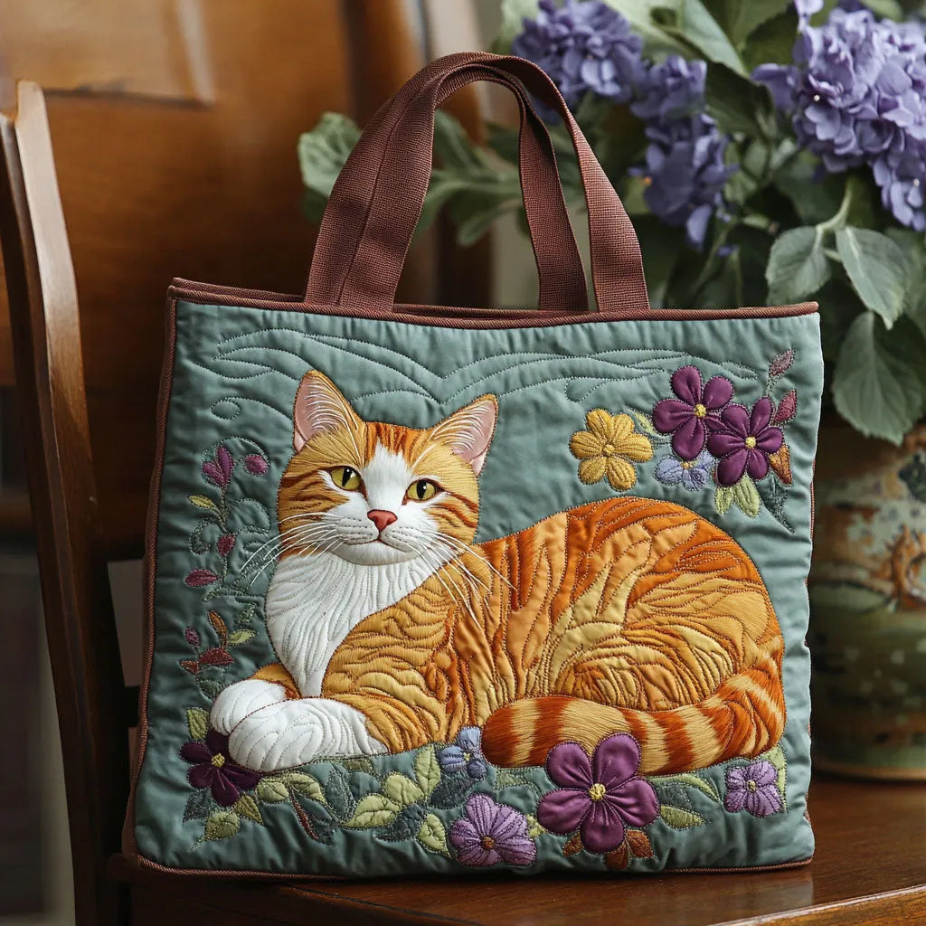Brown Cat Quilted Tote Bag