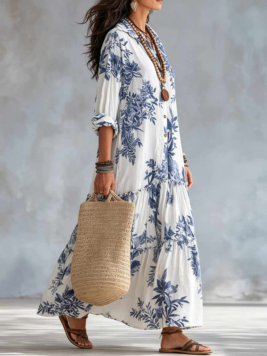 Bohemian Maxi Floral Dress with Ruffles